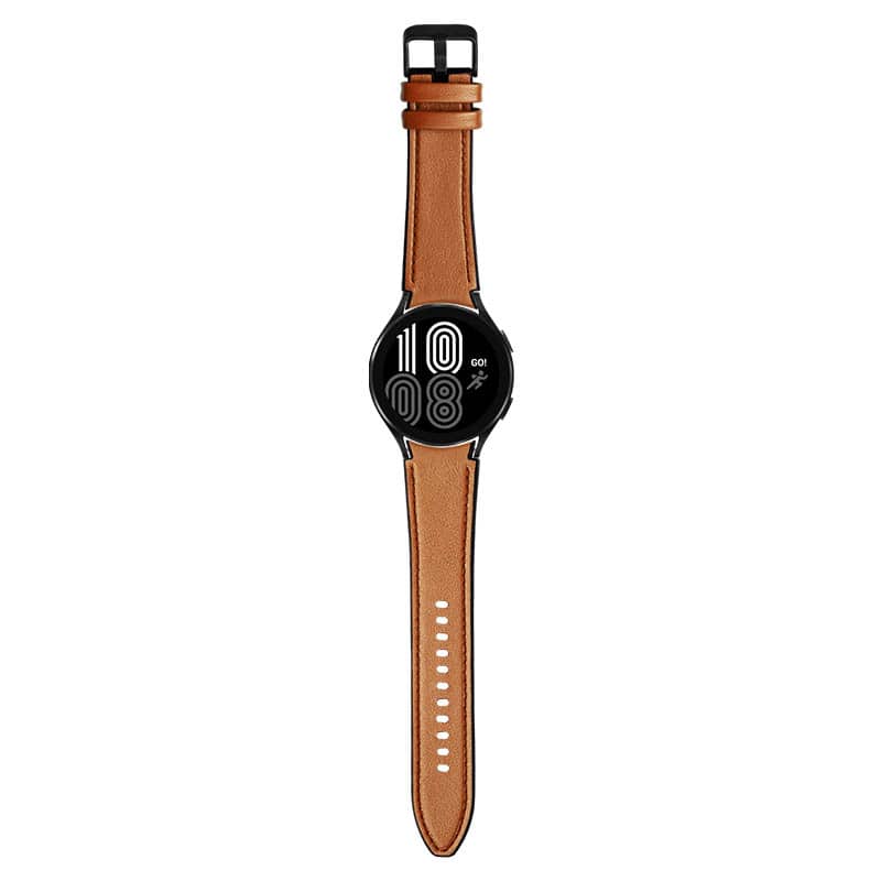 StrapsCo - Hybrid Strap Leather and Rubber Watch Band For Samsung Galaxy Watch 6 (Medium-Long) - Brown