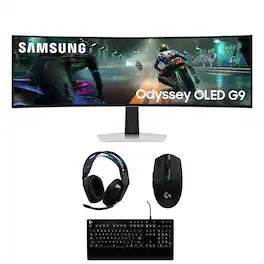 Samsung - LS49DG910SNXZA 49" G91SD Odyssey Curved Gaming Monitor with G535 Headset, G213 Keyboard, and G305 Mouse (2024) - Silver