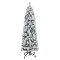 Costway - 4.5 FT Pre-Lit Slim Christmas Tree Flocked Decoration with Pine Needles & Lights - Green /White - Front_Zoom