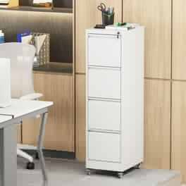 Mirfee - 4-Drawer Locking Vertical File Cabinet on Wheels, Heavy-Duty - White