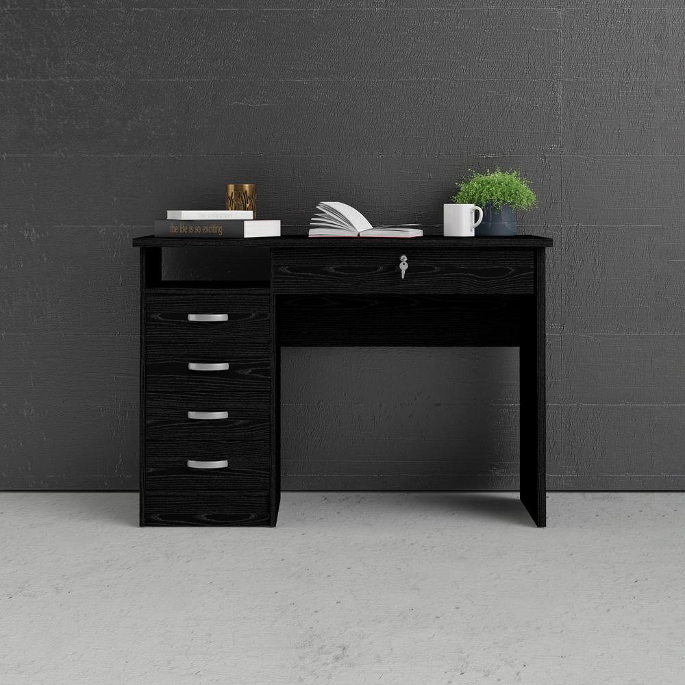 Alt View 6. Tvilum - Desk with 5 Drawers Woodgrain - Black.