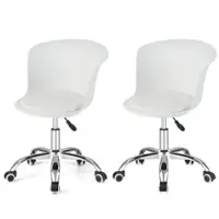 Costway - PU Leather Armlress Swivel Desk Chair (Set of 2) - White - Front_Zoom