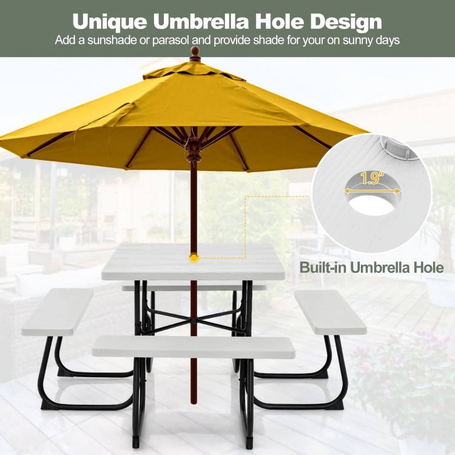Unique Umbrella Hole Design  
Add a sunshade or parasol and provide shade for your on sunny days  

1.9" Built-in Umbrella Hole
