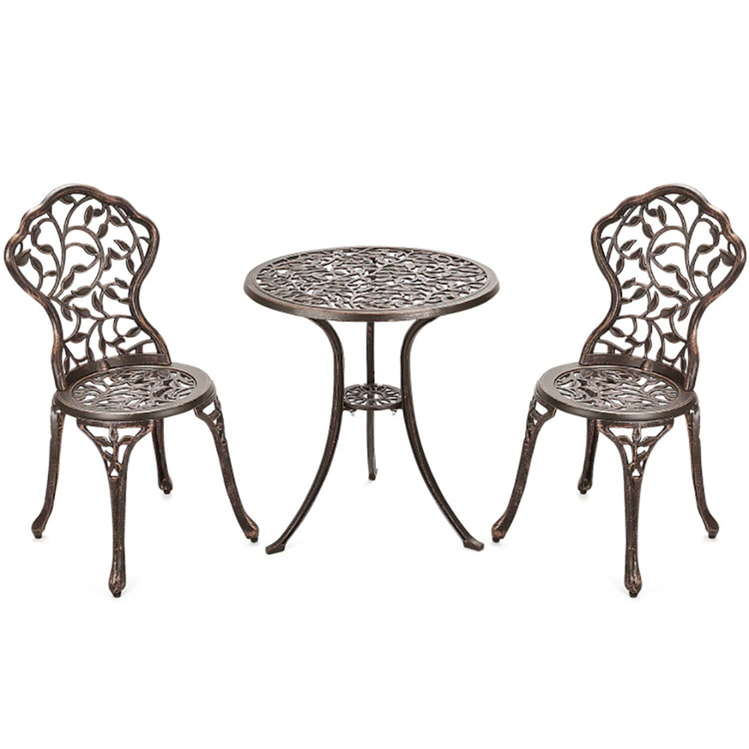Back. Kadyn - Outdoor Cast Aluminum Dining Set for Patio or Deck, 3-Pcs Set, Leaf Bronze - Brown.