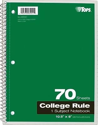 25032 3021 TOPS  
Fav +65001  
TOPS OugA LA 5045  
Made in U.S.A.  
70 Sheets  
College Rule  
1 Subject Notebook  
10.5" x 8" (26.7cm x 20.3cm)