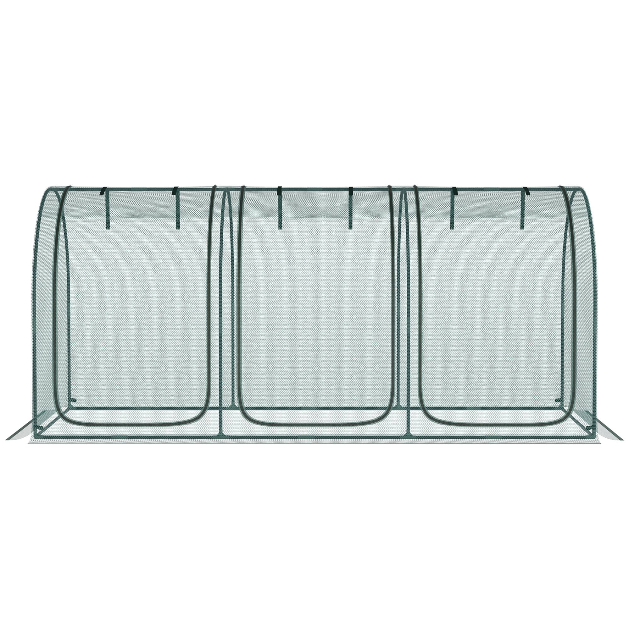 Alt View 7. Outsunny - 9' x 4' Crop Cage, Plant Protection Tent with Three Zippered Doors, Storage Bag and 4 Ground Stakes - Green.