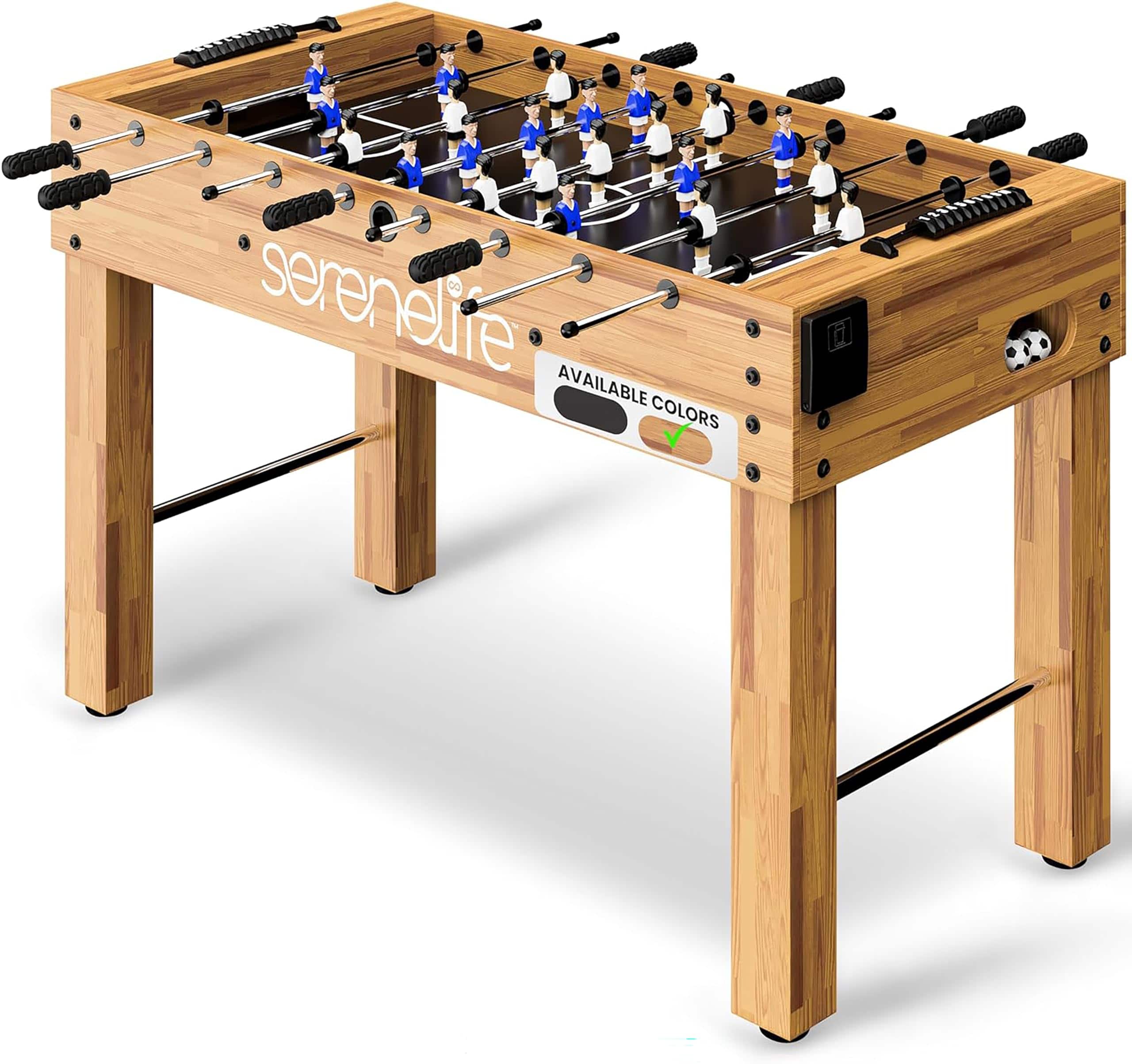 SereneLife - SLFSBLT75N 48in Competition Foosball Table, Height Adjustable, Arcade Soccer Set for Home, Game Room - Natural