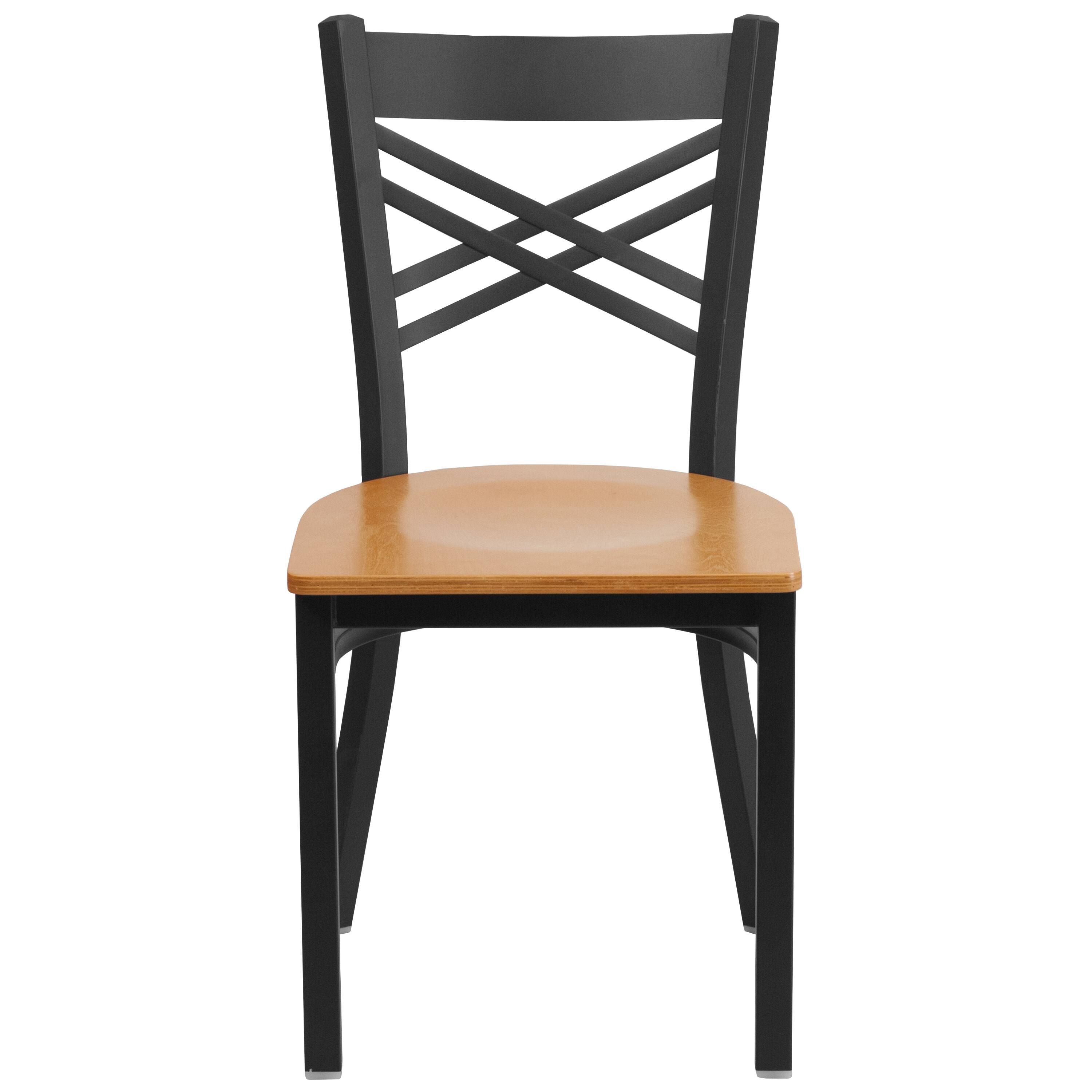 Alt View 7. Emma + Oliver - "X" Back Metal Restaurant Dining Chair - Natural Wood Seat/Black Metal Frame.