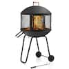Front. Costway - 28" Patio Rolling Fire Pit Wood Burning Firepit w/ Wheels Mobile Fireplace - Black.