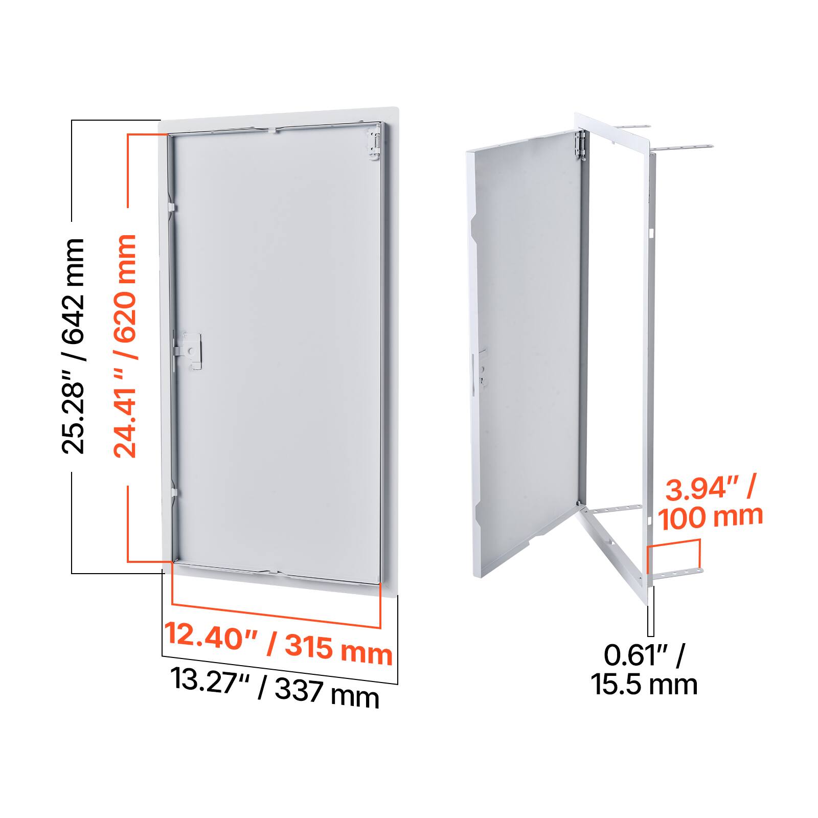 25.28" / 642 mm  
24.41" / 620 mm  
12.40" / 315 mm  
13.27" / 337 mm  
3.94" / 100 mm  
0.61" / 15.5 mm