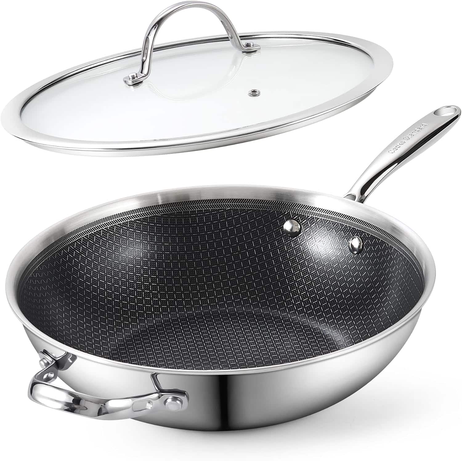 Cooks Standard - Multi-Ply Clad Stainless Steel Wok With Lid, 12-Inch - Black