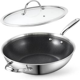 Cooks Standard - Multi-Ply Clad Stainless Steel Wok With Lid, 12-Inch - Black