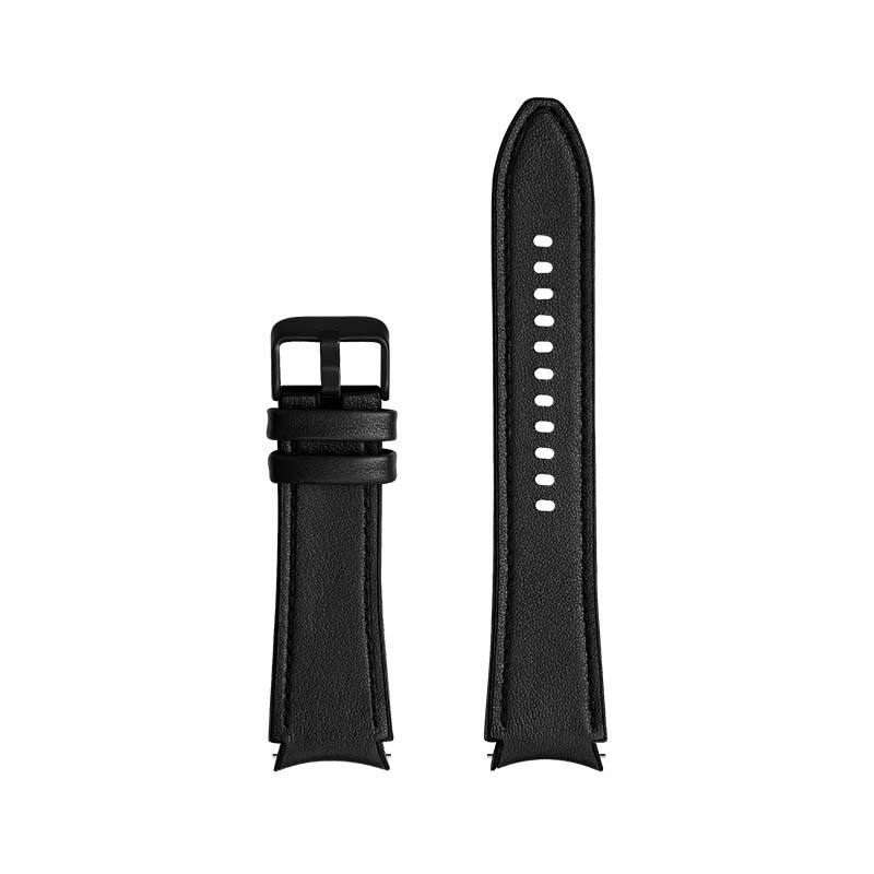 Left. StrapsCo - Hybrid Strap Leather and Rubber Watch Band For Samsung Galaxy Watch 6 (Short-Medium) - Black.