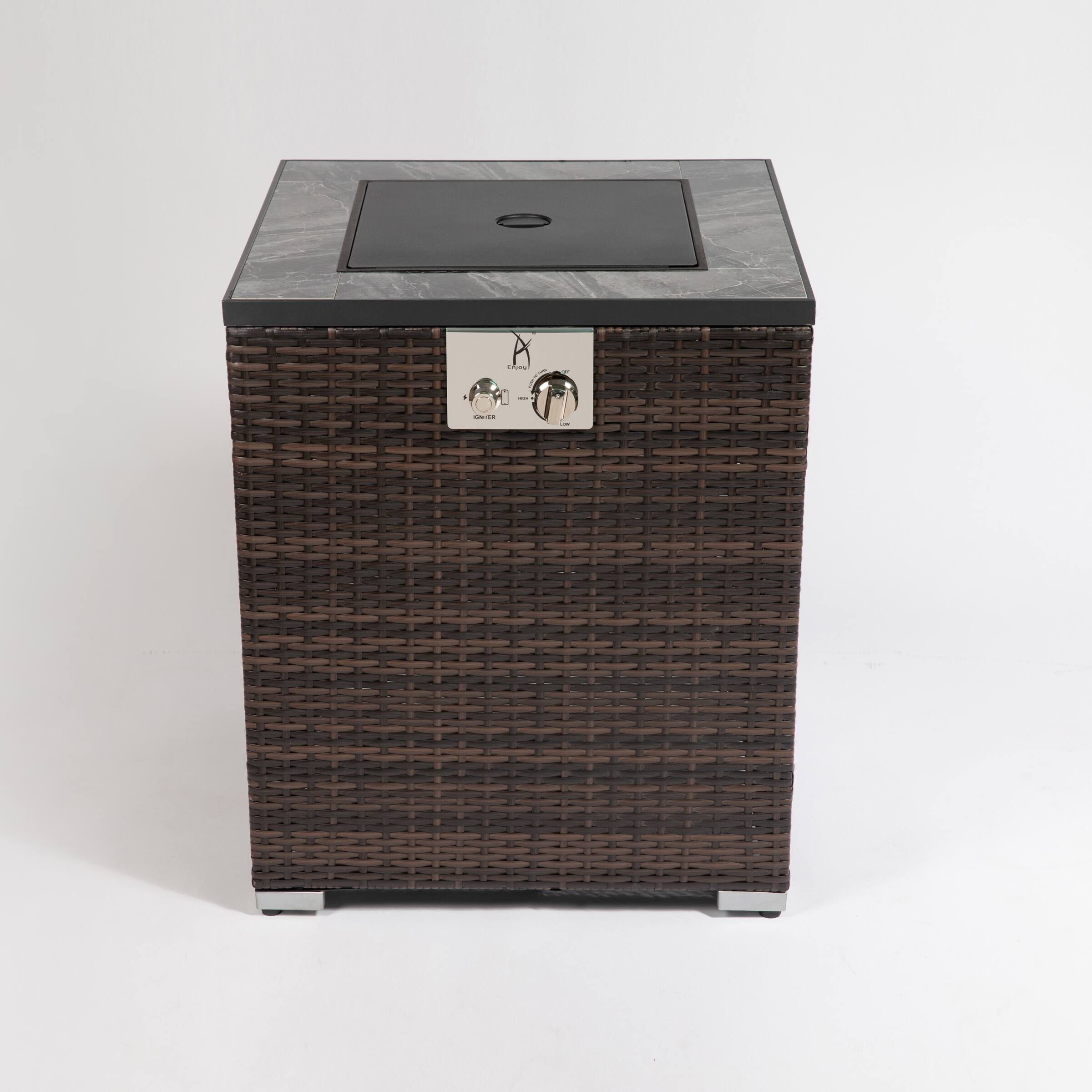 Alt View 6. APRILSOUL - 24 inch Propane Gas Fire Pit Table  Square Fire Pit Tile Tabletop Wicker Base for Outside Patio Deck Garden Courtyard - Espresso.