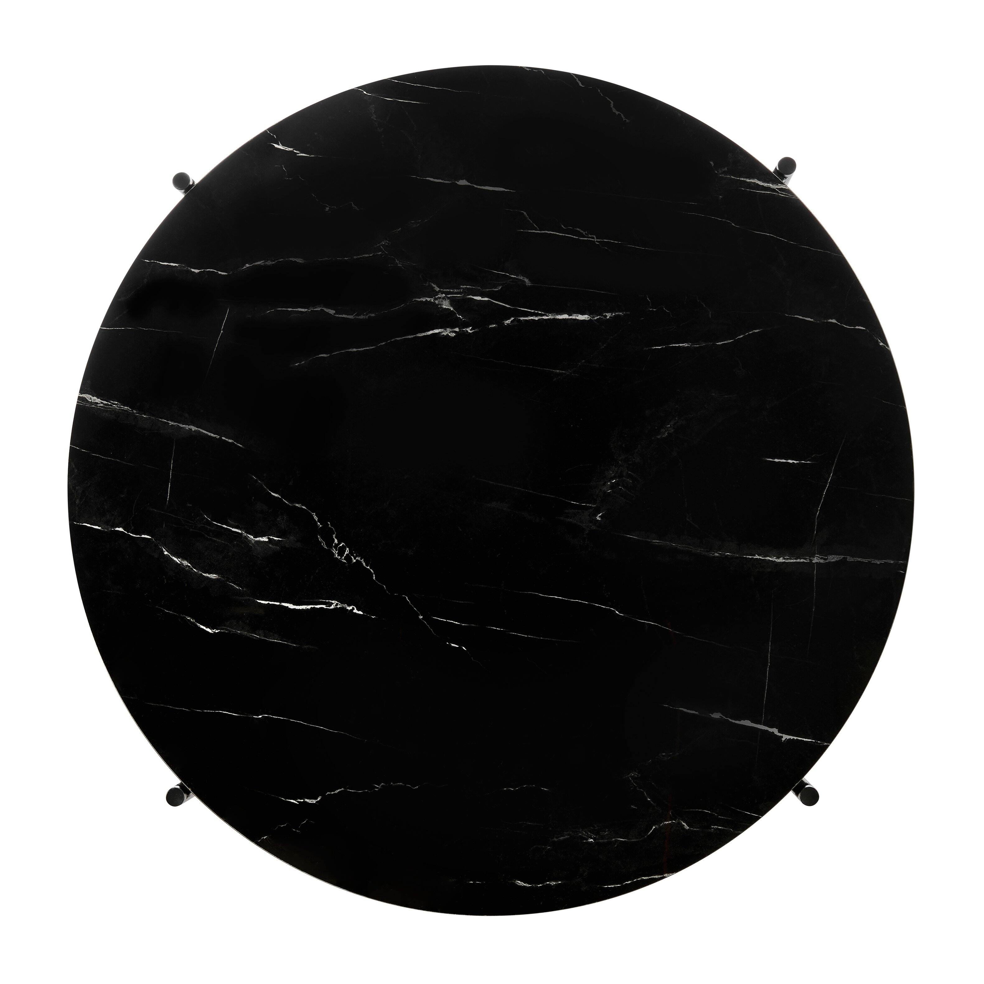 Alt View 9. Danya B - Round Marble Finish Veneer Large Coffee Table - Black Marble - Black.