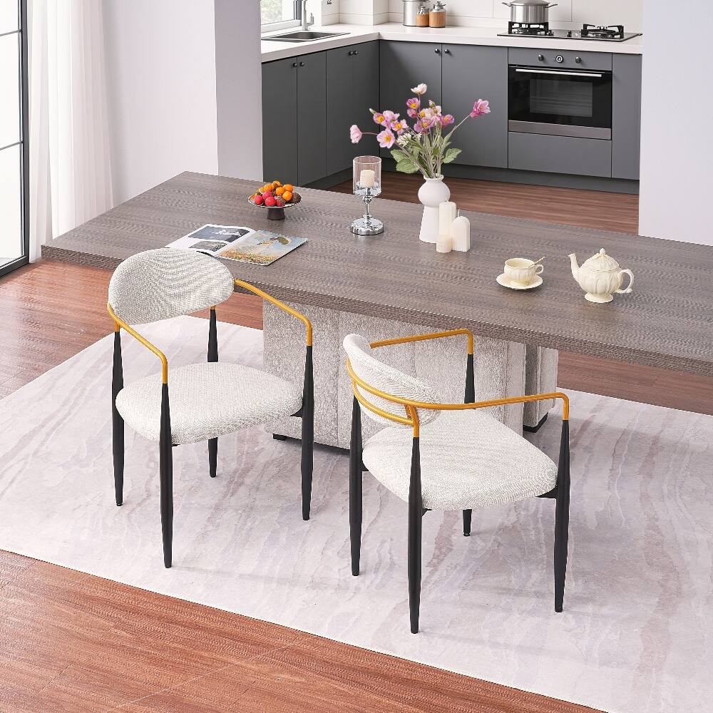 Left. Loheer - Loheer Modern Upholstered Dining Chairs Set of 2 Beige Fabric Metal Frame Ergonomic Seating for Home Office - Beige.