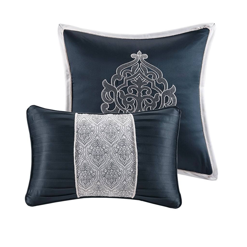 Angle. TinyHomie - 8 Piece Jacquard Comforter Set Navy/Silver Queen - Navy and Silver.