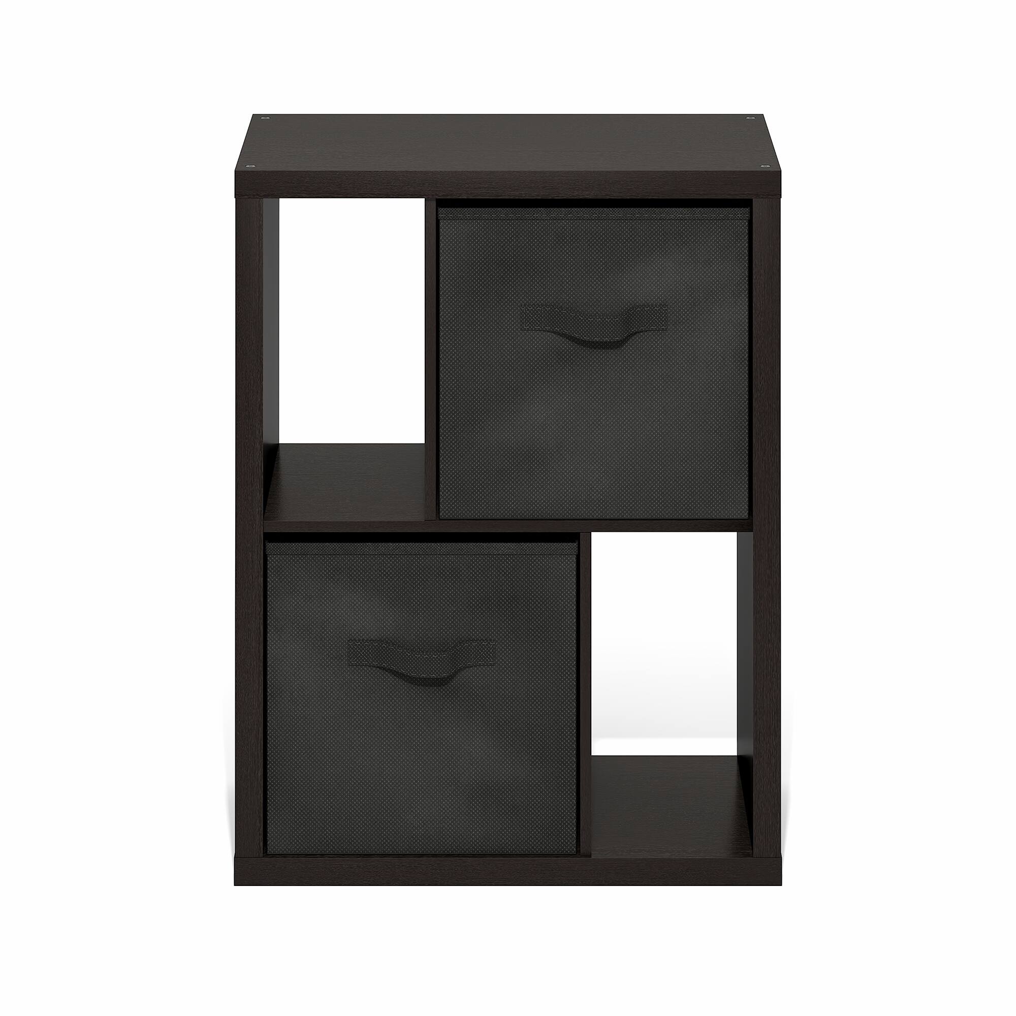 Alt View 1. Furinno - Viola Standing Storage Shelf with Two Storage Bins, Dark Oak/Black - Dark Oak/Black.