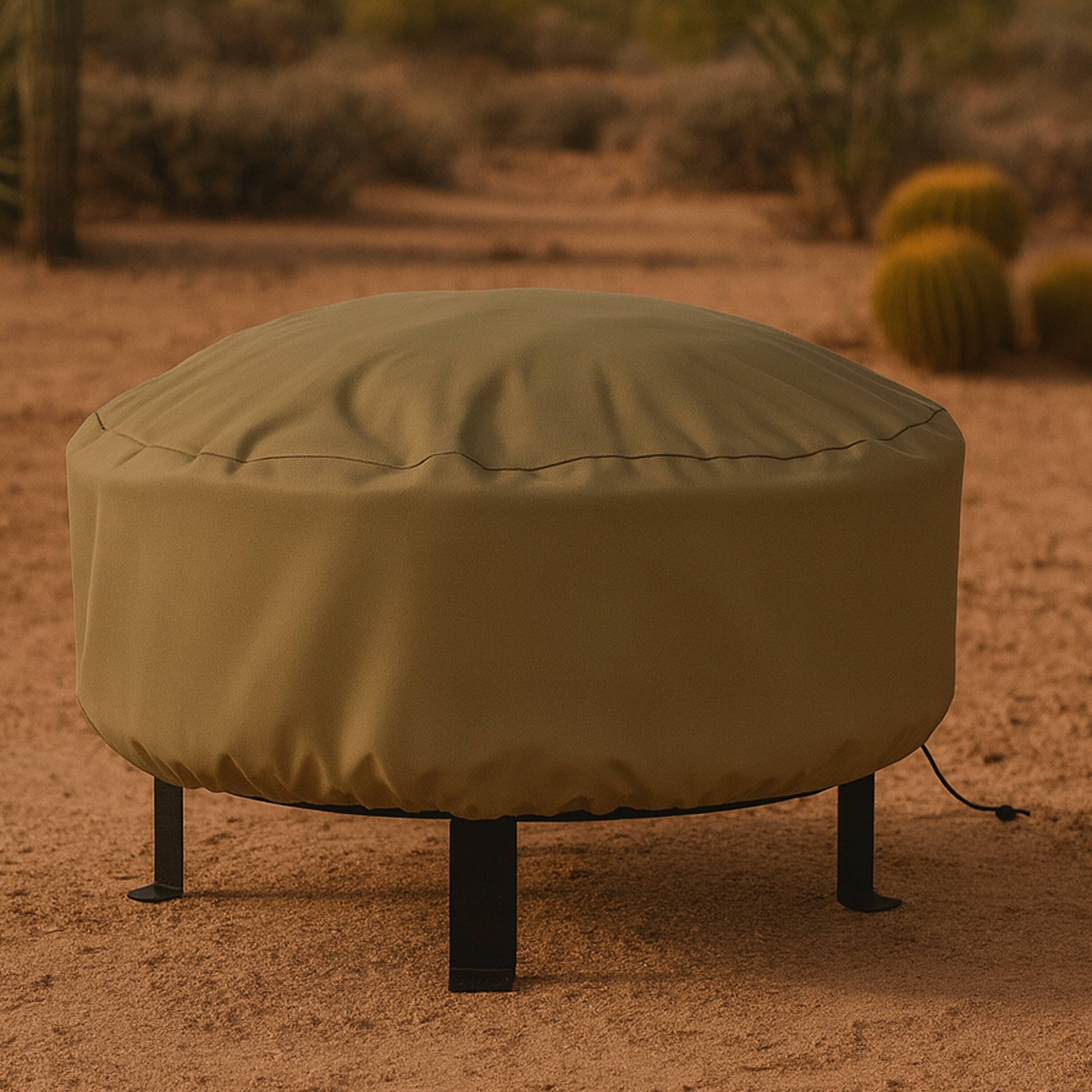Alt View 4. Sunnydaze - 48 in Heavy-Duty Polyester Round Outdoor Fire Pit Cover - Khaki.