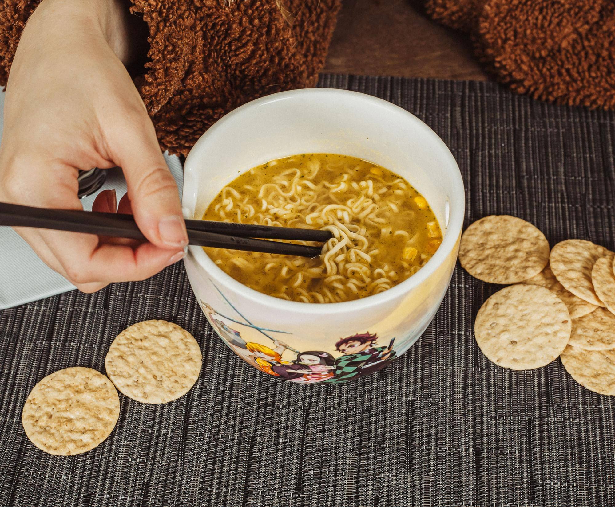 Alt View 2. Surreal Entertainment - Demon Slayer Cast Japanese Dinnerware Set | 18-Ounce Ramen Bowl with Chopsticks - Yellow.