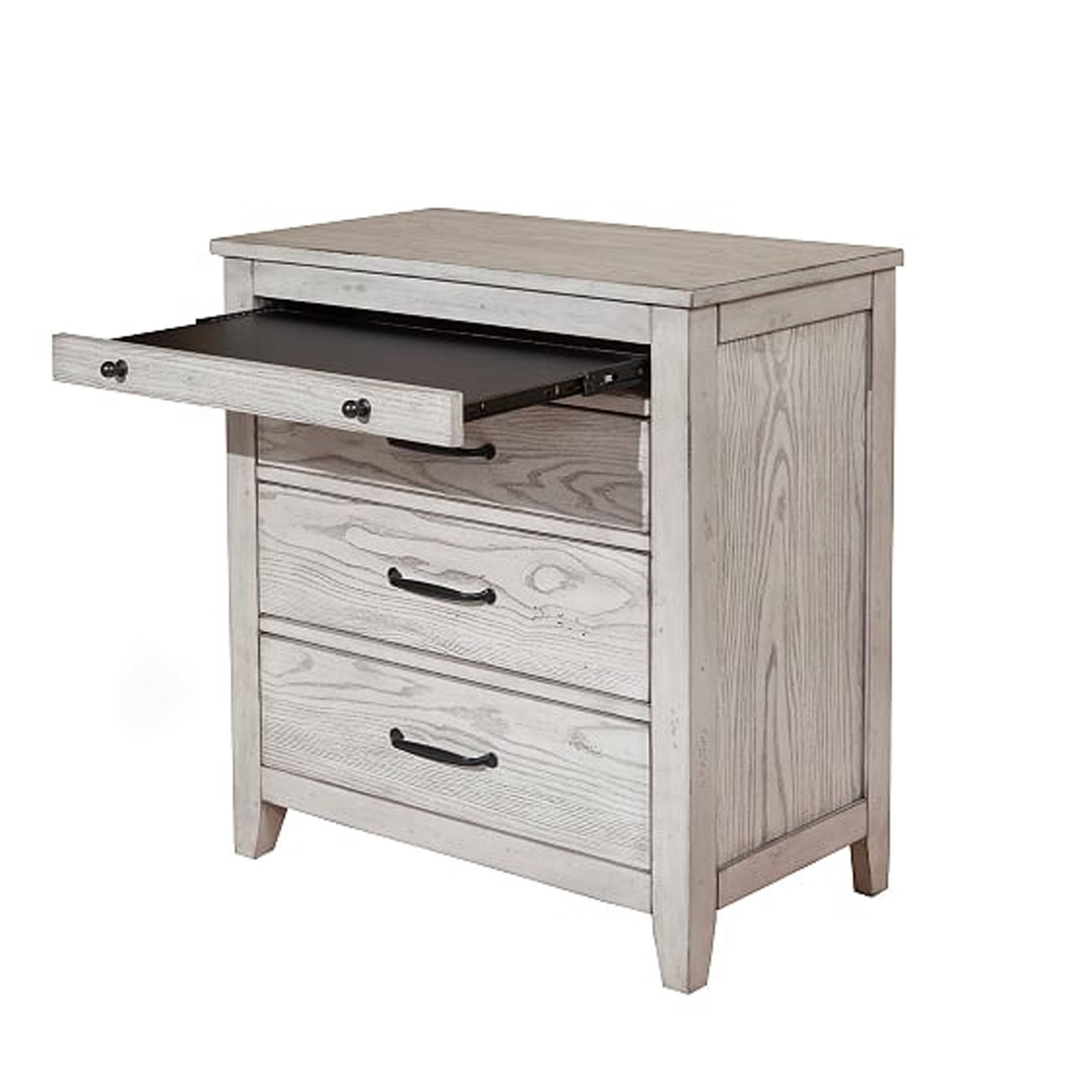 Alt View 1. Manhattan Lane - Transitional Style Three Drawer Nightstand with Pull Out Tray - Gray.