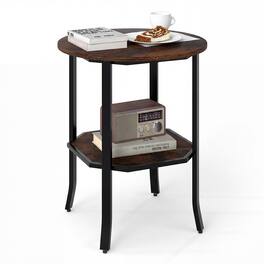 Gymax - Round End Table 2-Tier Night Stand w/Storage Shelf Industrial Bedside Table Rustic Black - Brown
