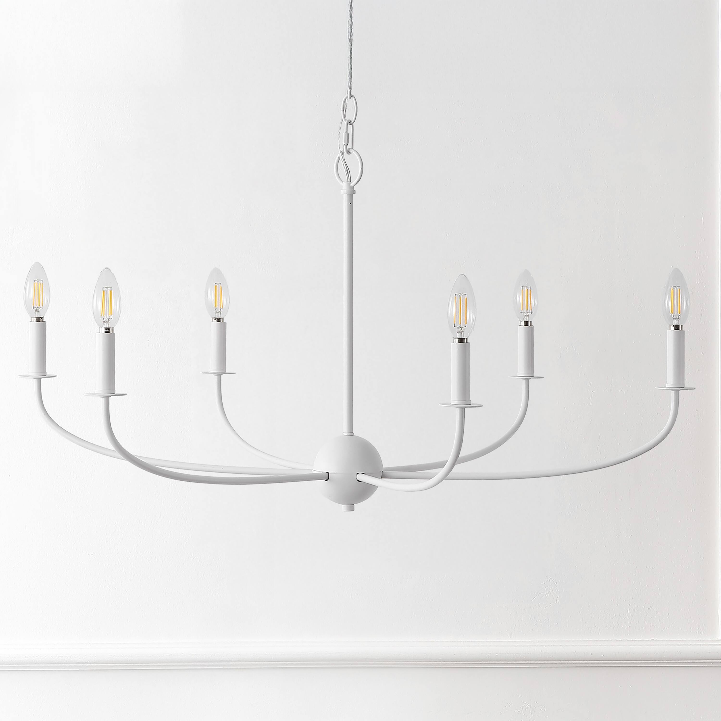 Alt View 5. Jonathan Y - Ainsley 35" 6-Light Grand Traditional Farmhouse Adjustable Swooping Arm Candle-Style Metal LED Chandelier, White - White.