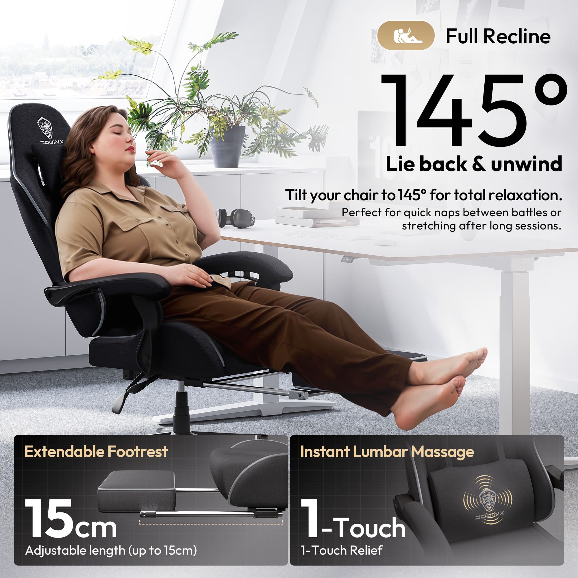Dowinx Gaming Chair Fabric Big and Tall with Wide Seat Cushion