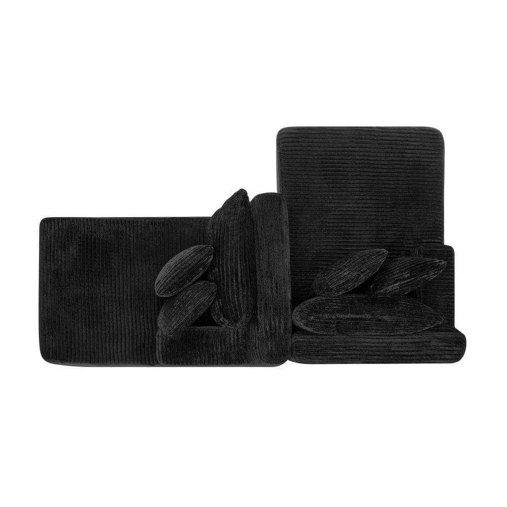 Back. Kadyn - 2-Person Velvet Lounger Sofa, Compressed Packaging with No Assembly Needed, Plush Low-Profile Loveseat, Black - Black.