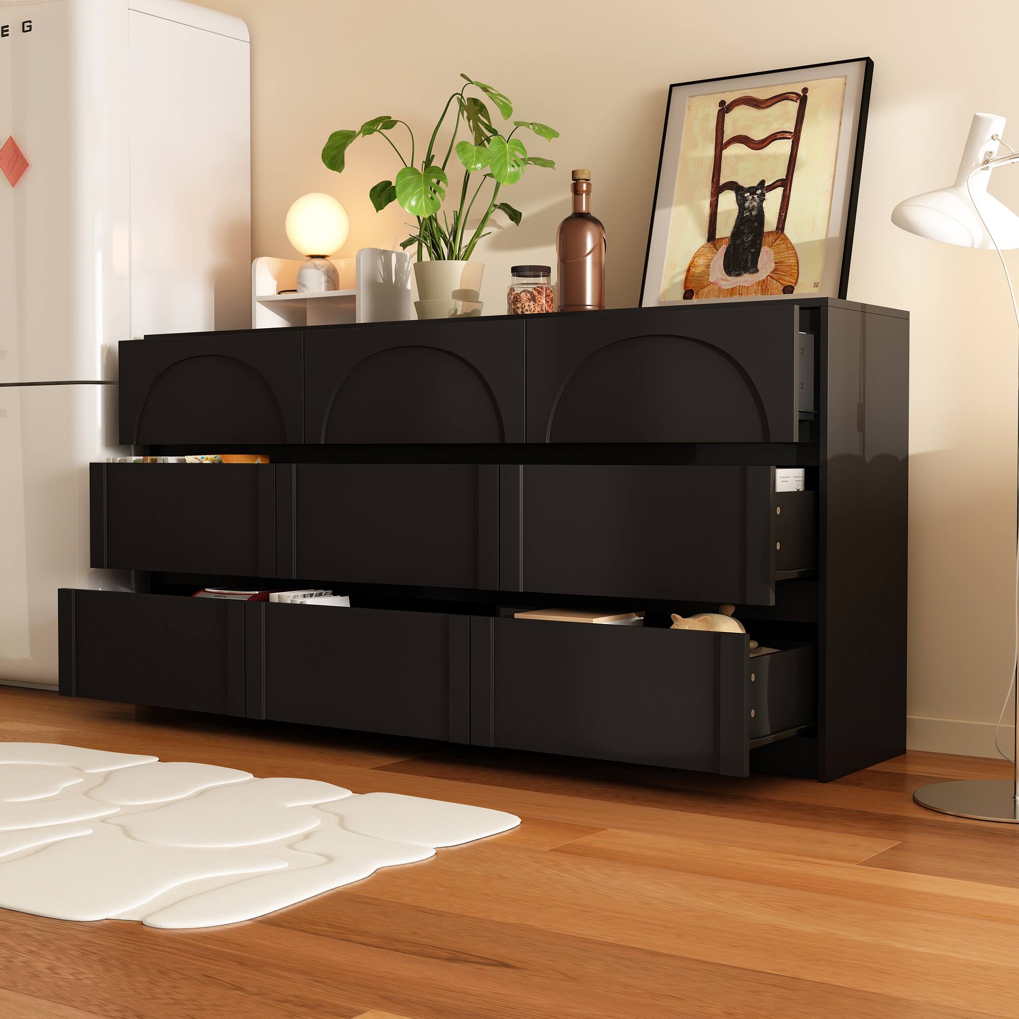 Alt View 10. Famapy - Famapy 9 - Drawer Dresser: Arched Detailing & Hidden Handles - Black.