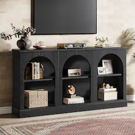 Tribesigns - Farmhouse TV Stand with Engineered Wood Construction, Storage Shelves and Rectangular Top for Living Room - Black