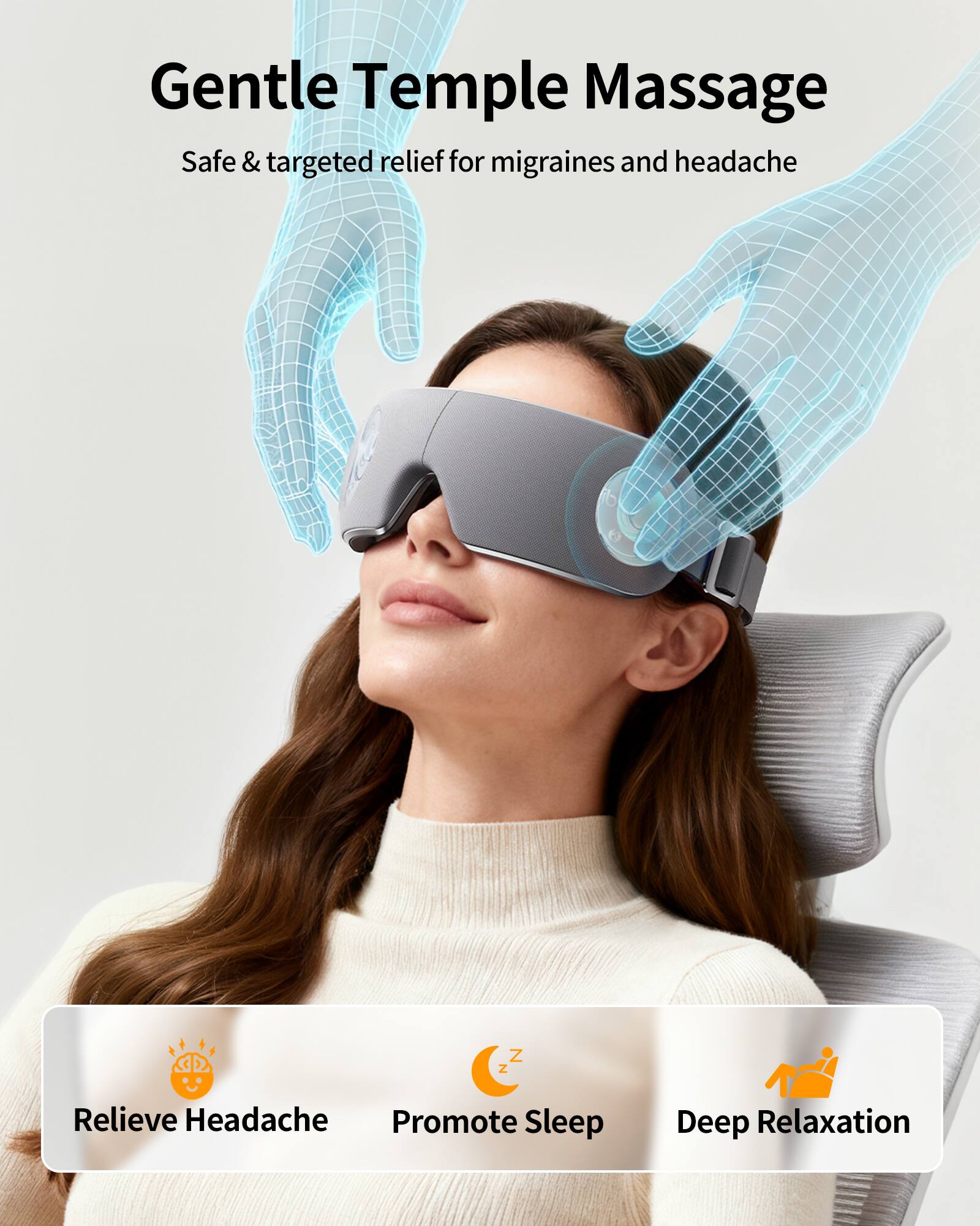 Gentle Temple Massage  
Safe & targeted relief for migraines and headache  

Relieve Headache  
Promote Sleep  
Deep Relaxation