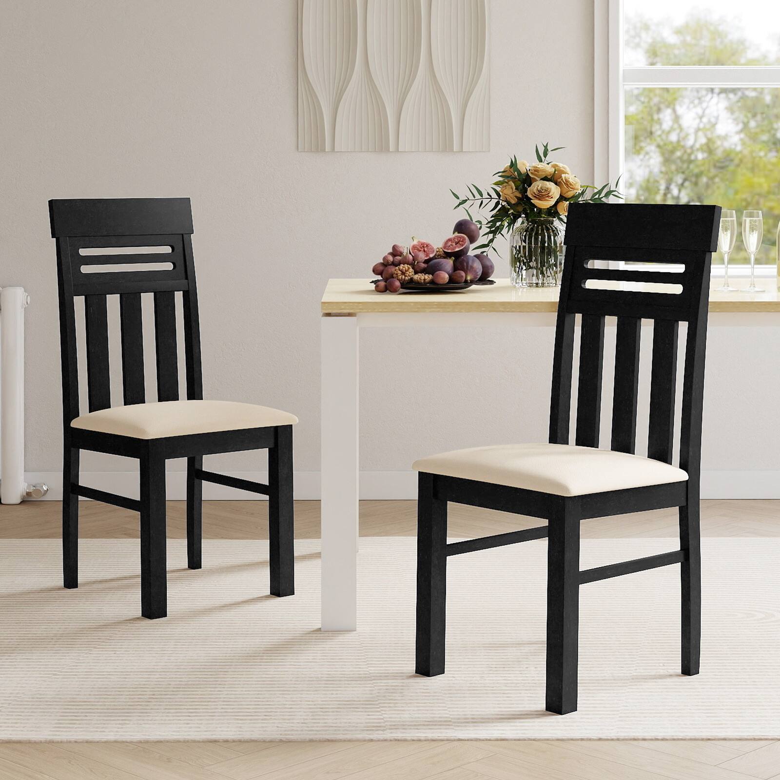 Alt View 1. Gymax - Gymax Dining Chairs Set of 2 Faux Linen Fabric Farmhouse Side Chairs for Kitchen Black - Black.