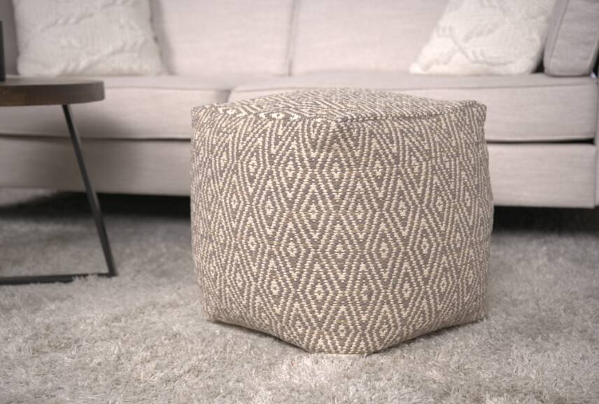Back. Tiramisubest - Handcrafted Cotton Pouf in Beige and Yellow - Beige|yellow.