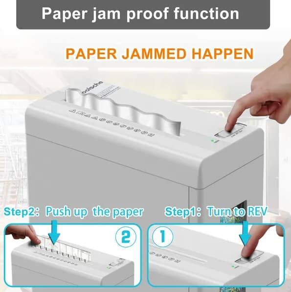 Paper jam proof function

PAPER JAMMED HAPPEN

Step1: Turn to REV

Step2: Push up the paper