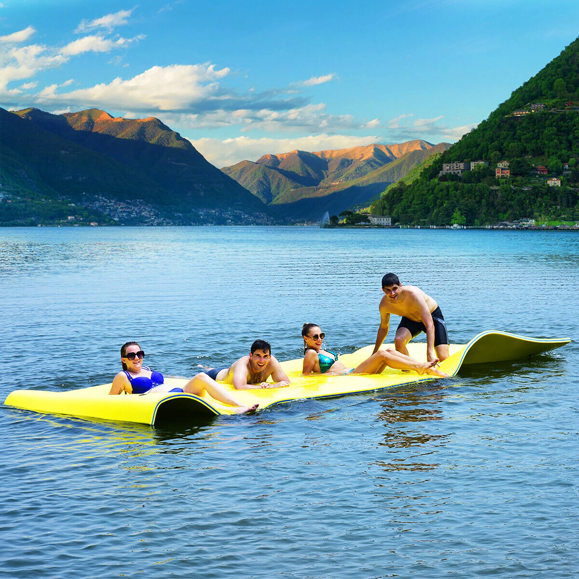 Alt View 1. Costway - Costway 3 Layer Floating Water Pad Foam Mat Water Recreation Relaxing Tear-resistant 18' x 6' - yellow.