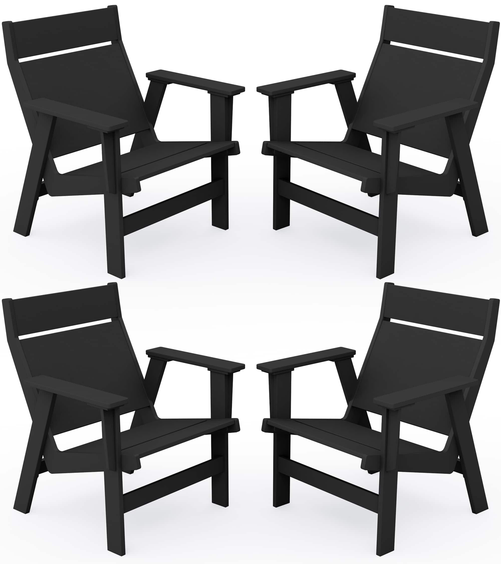 SERWALL - Modern Adirondack Chair Set of 4, Slateless Design, HDPE, Low Maintenance - Black
