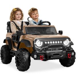 Best Choice Products - Kids 24V 2-Seater Electric Ride-On Car Truck w/ Parent Control, Bluetooth, LED Lights - Tan