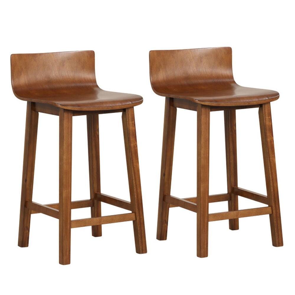 Front. Pefilos - Wood Bar Stools Set of 2, Wood Bar Stools with Back and Seat, Acacia Bar Stools, Kitchen Island Counter Stools - Brown.