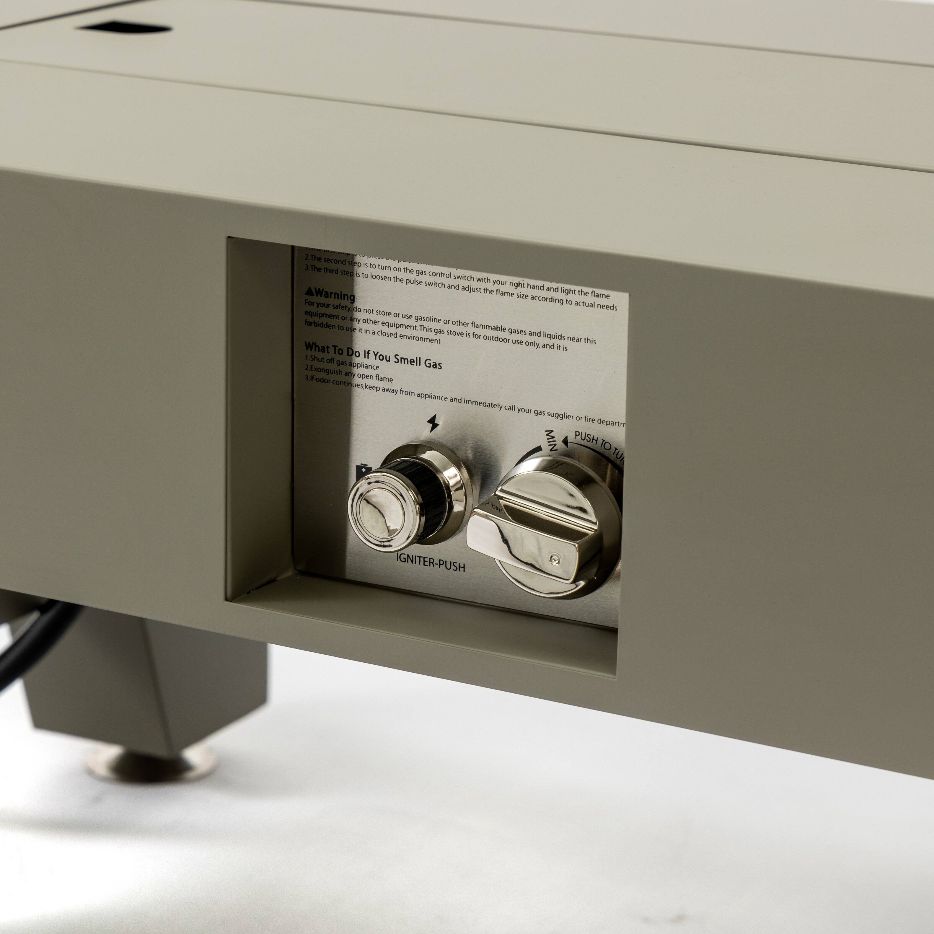 Sure, here is the corrected and grouped text from the image:

---

**1. The Second Step:**
- Turn on the gas control level with your right hand and light the flame just the flame size according to actual needs.

**2. The Third Step:**
- Turn on the pulse switch and adjust the flame size according to actual needs.

**Warning:**
- For flammable gases and liquids, near this equipment, do not store or use gasoline or other flammable equipment. This stove is forbidden to use in a closed environment. This stove is for outdoor use only and it is forbidden to use in a closed environment.

**What To Do If You Smell Gas:**
1. Shut off all gas valves.
2. Extinguish any open flame.
3. Do not use any electrical appliances and keep away from the appliance and immediately call your gas supplier or fire department.

**PUSH TO IGNITER-PUSH**

---

This text provides instructions for operating the gas stove and safety precautions in case of a gas leak.