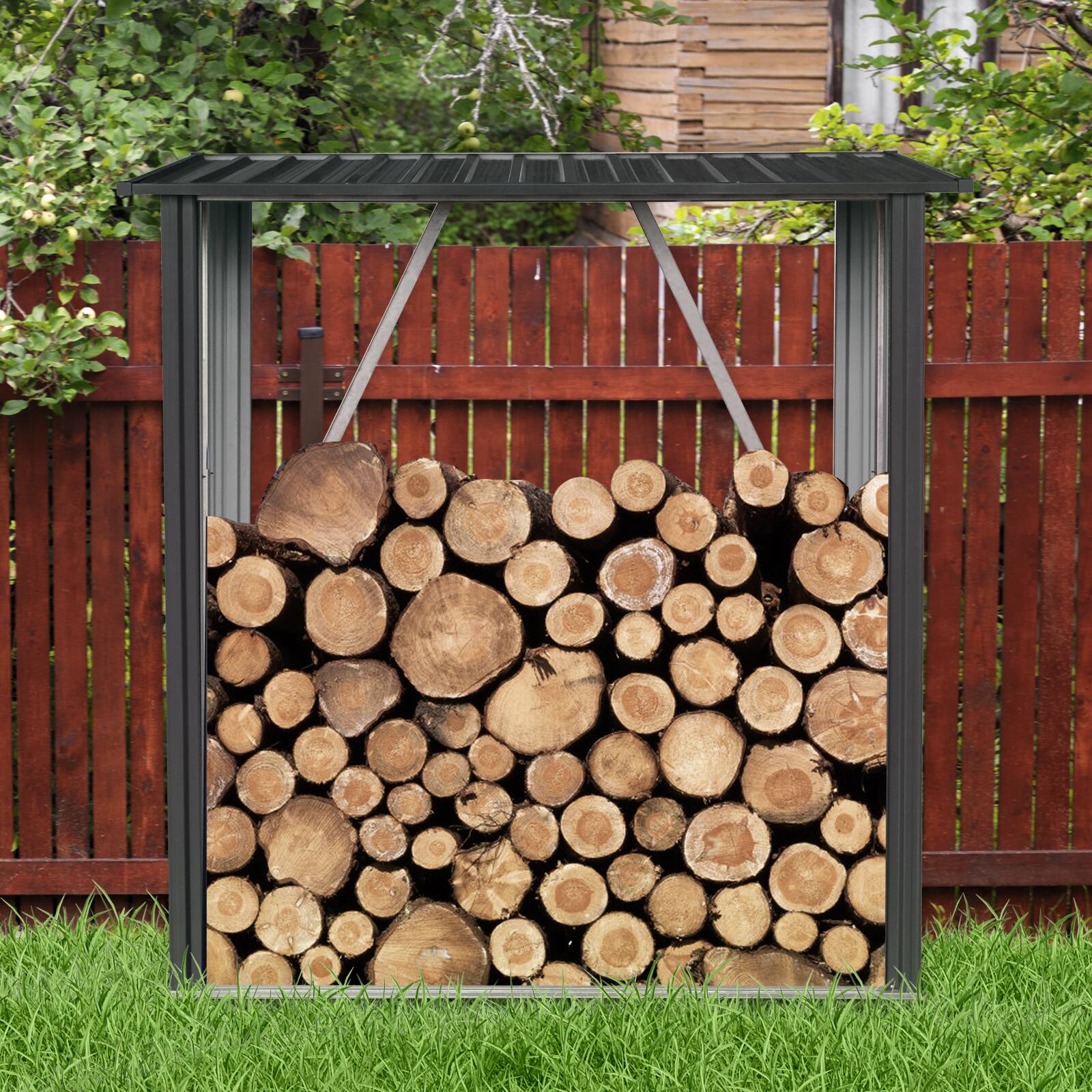 Left. Mondawe - 3ft x 5ft Outdoor Meta Firewood Rack - Black.