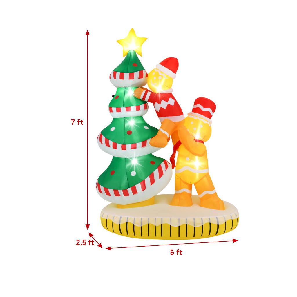 Left. BreeBe - Lighted 7FT Inflatable Xmas Tree with Built-In Blower and LEDs - Multicolor.