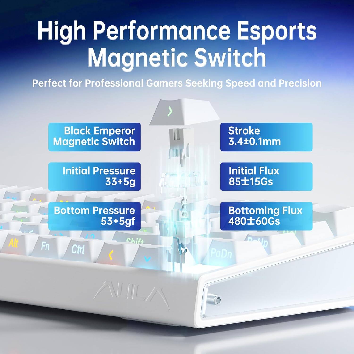 High Performance Esports Magnetic Switch  
Perfect for Professional Gamers Seeking Speed and Precision  

- Black Emperor Magnetic Switch  
- Initial Pressure 33+5g  
- Bottom Pressure 53+5gf  
- Stroke 3.4±0.1mm  
- Initial Flux 85±15Gs  
- Bottoming Flux 480±60Gs