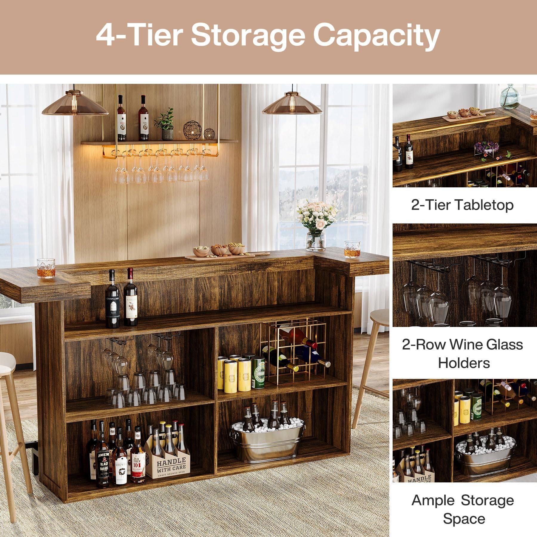 Tribesigns 70.9 Inch Extra Long Home Bar Table with Storage Shelves and ...