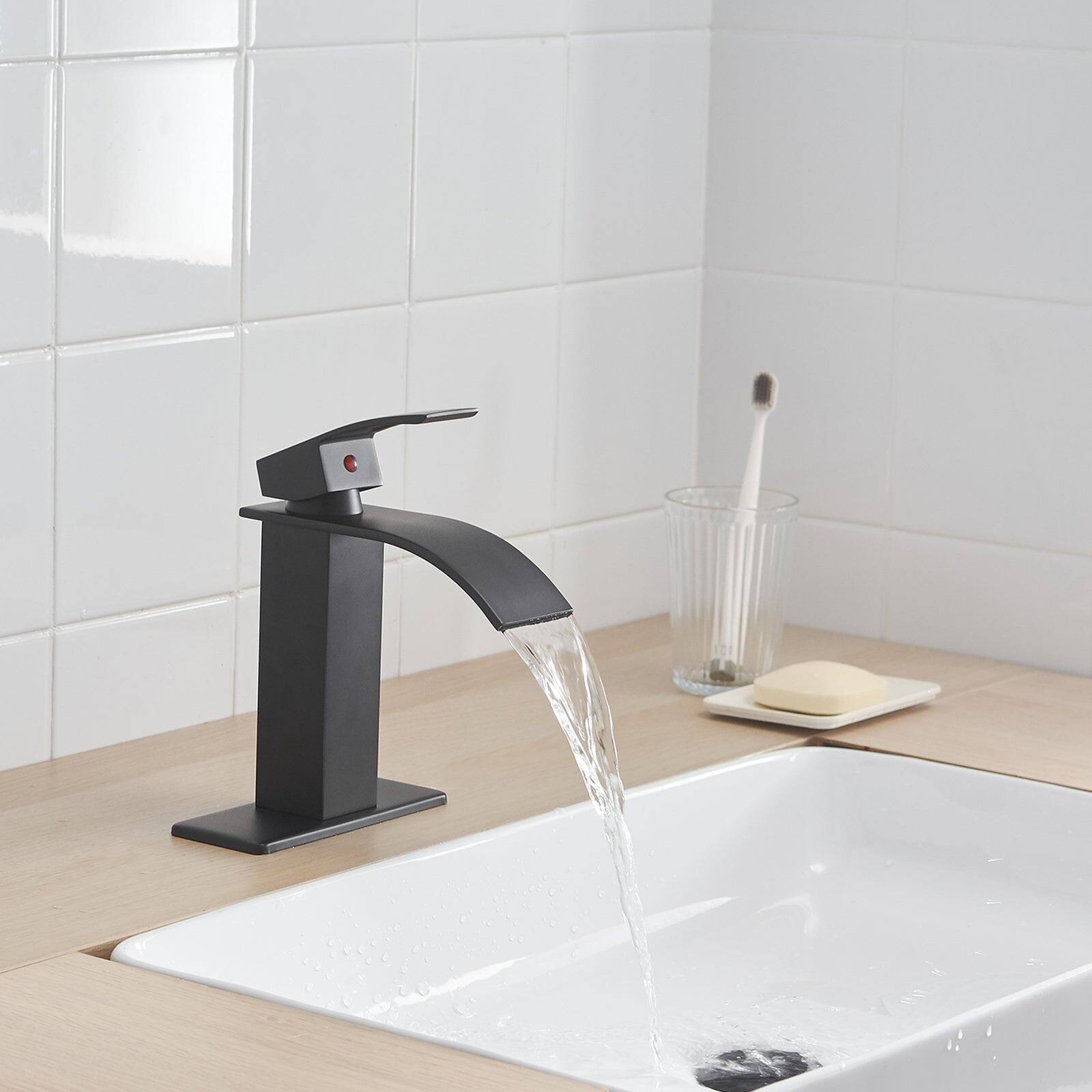 Alt View 3. Boyel Living - Single Handle Single Hole Bathroom Faucet with Deckplate Included and Pop Up Drain in Matte Black - Matte Black.