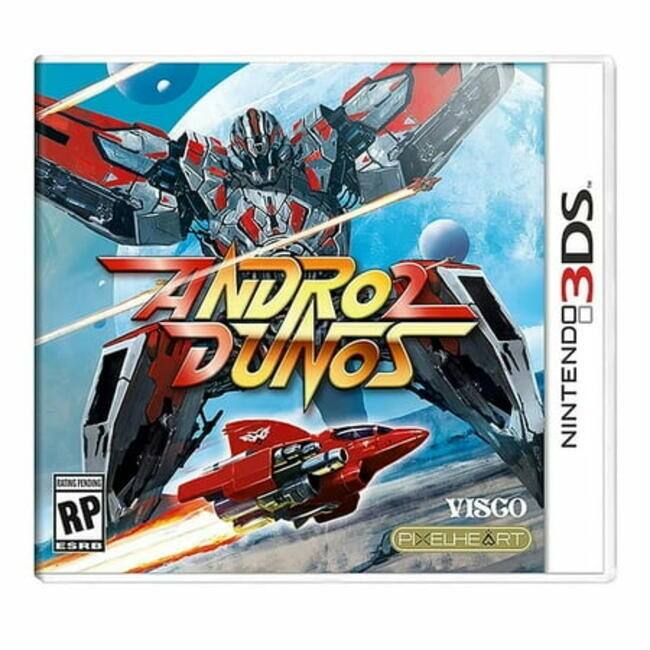 Sure, here is the corrected and grouped text from the image:

**Title:**
- ANDROZ DUNOS

**Platform:**
- NINTENDO 3DS

**Rating:**
- ESRB RP (Rating Pending)

**Developers:**
- VISCO
- PIXELHEART

**Publisher:**
- NINTENDO 3DS (logo on the right side)