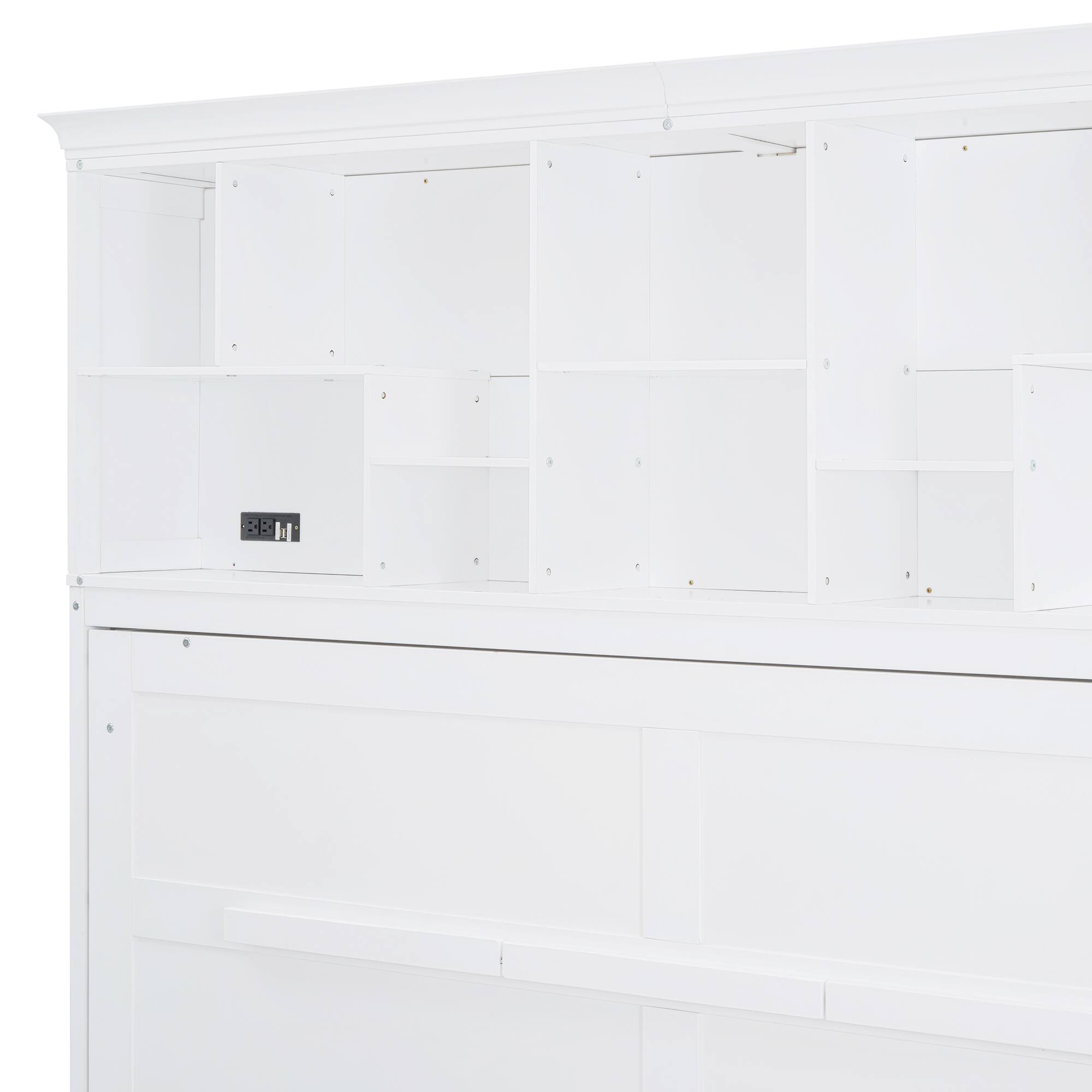 Alt View 6. Tiramisubest - Queen Size Murphy Wall Bed, White, Plywood, Space-Saving & Comfortable w/ Top Shelves & USB - White.