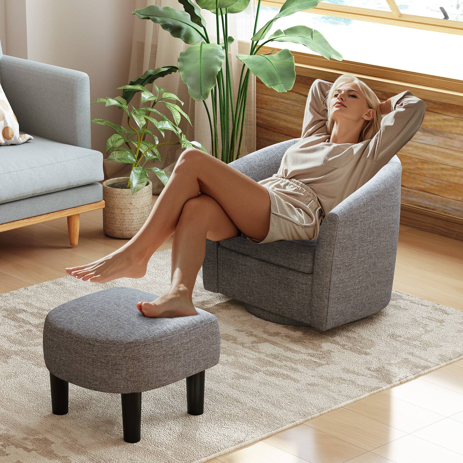 Alt View 1. Ecooso - Modern Club Swivel Accent Chair with Ottoman Footrest and Curved Backrest - Light Gray.