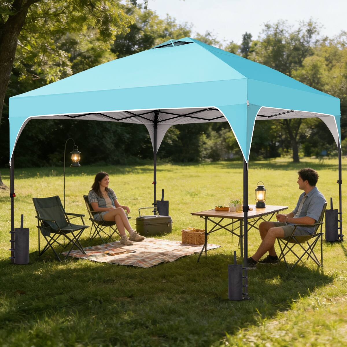 Angle. Ainfox - Ainfox 8x8 FT Pop up Canopy Tent Portable with One Push Setup, Carry Bag,4 Sand Bags,Easy Setup Outdoor - Sky Blue.