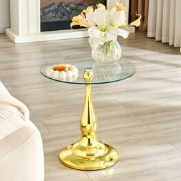 Anysun - Small Metal Side Table – Modern Round-Edge Table with Tempered Glass Top – Approx. 19.6" Diameter - Gold